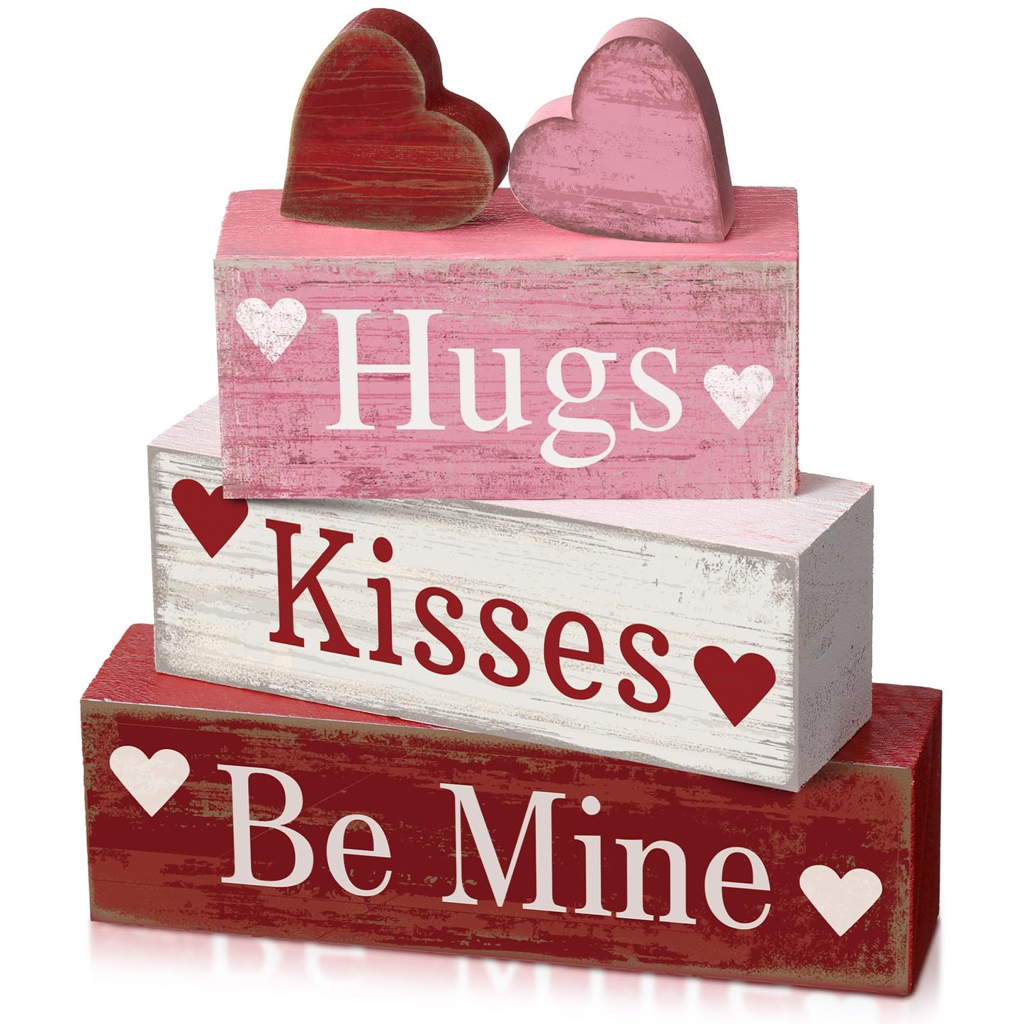 4 Pcs Valentine's Day Table Decorations Wooden Heart Valentine Tiered Tray Decor Valentine Day Centerpiece Rustic Decorative Heart Block Signs Gift Farmhouse Valentines Decor for Home Kitchen