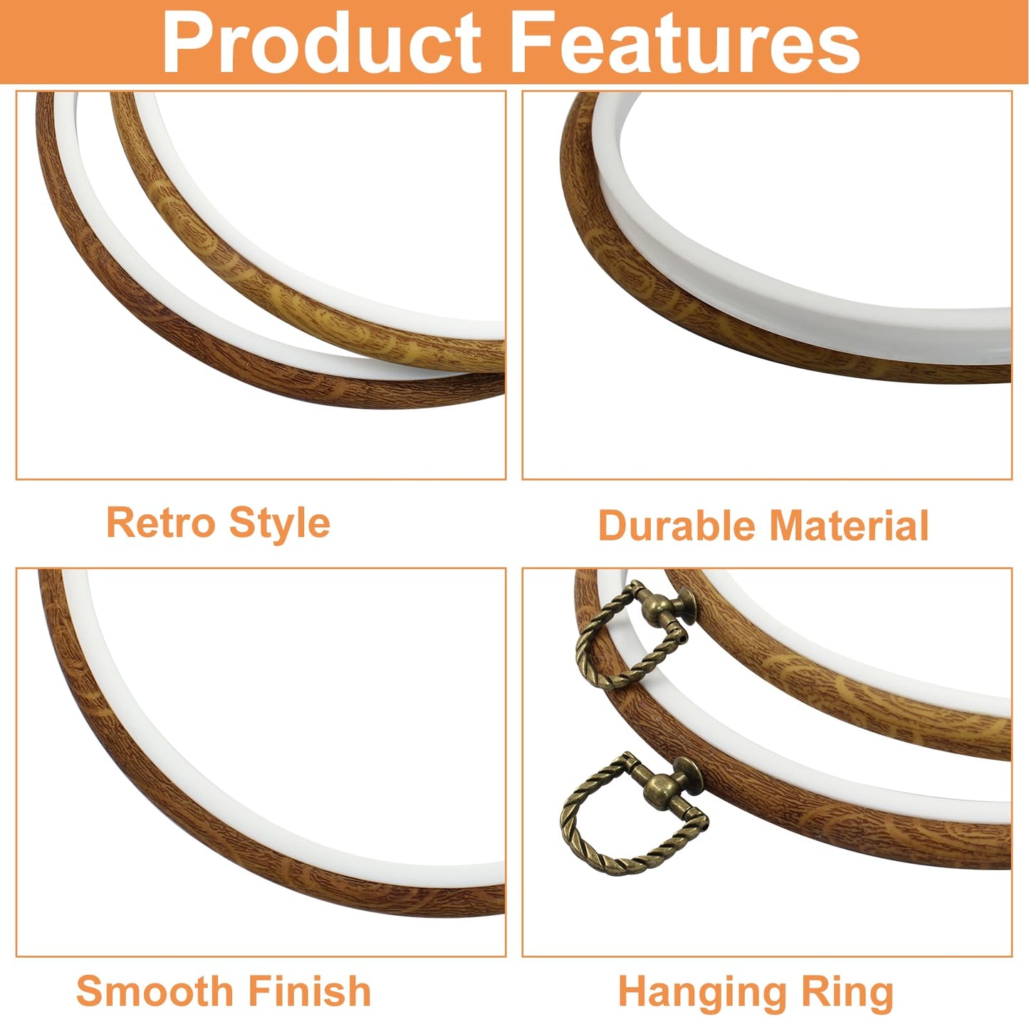 8 Inch Embroidery Hoop Frame Set, Round Circle Imitated Wood Display Frame, Cross Stitch Hoops for Art Craft Sewing and Hanging (3 Pcs)