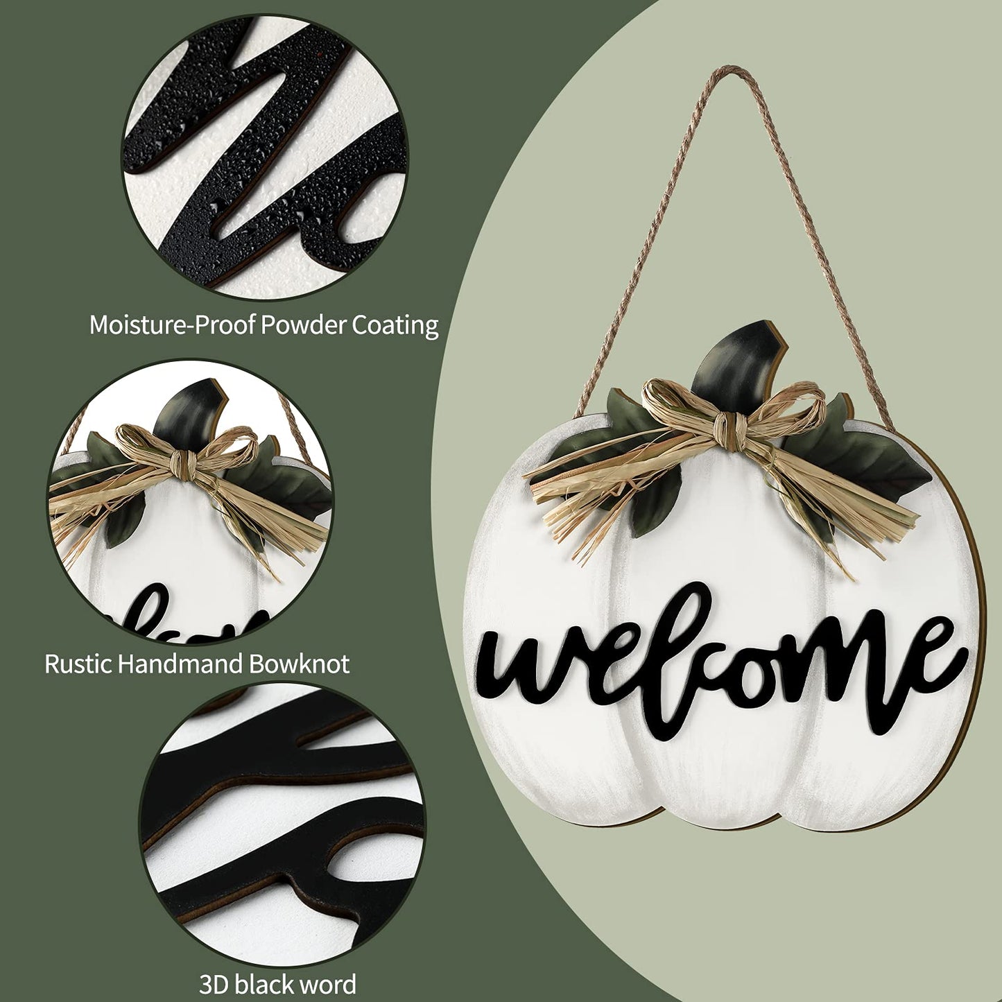 Jetec Fall Decor Pumpkin Welcome Sign Thanksgiving Door Hanger Wooden Pumpkin Decor Hanging Porch Sign for Autumn Harvest Thanksgiving Farmhouse Wall Decoration(White)