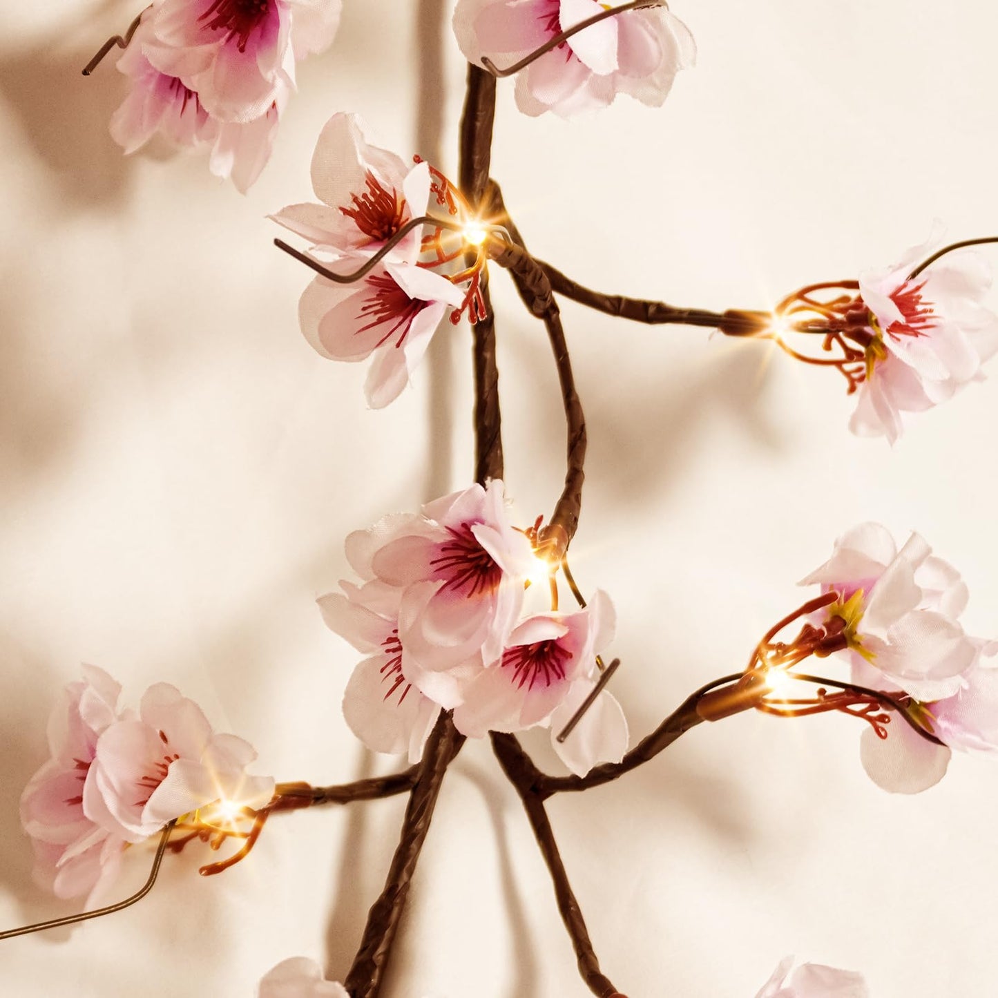 Uieke Lighted Cherry Blossom Garland with Timer 48 LED Fairy Lights 6FT for Mantle, Artificial Flower Vines with Lights 8 Modes Battery Operated Home Fireplace Wedding Party Room Decor