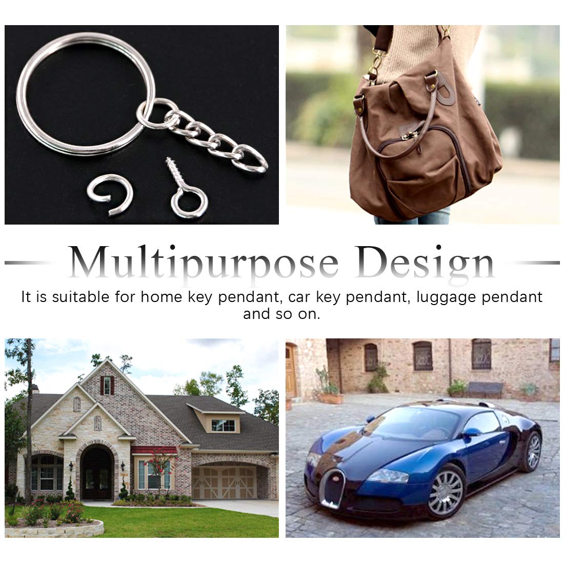 450Pcs 1" 25mm Sliver Key Chain Rings Kit, Including 150Pcs Keychain Rings with Chain and 150Pcs Jump Ring with 150Pcs Screw Eye Pins Bulk for Jewelry Findings Making (Sliver)