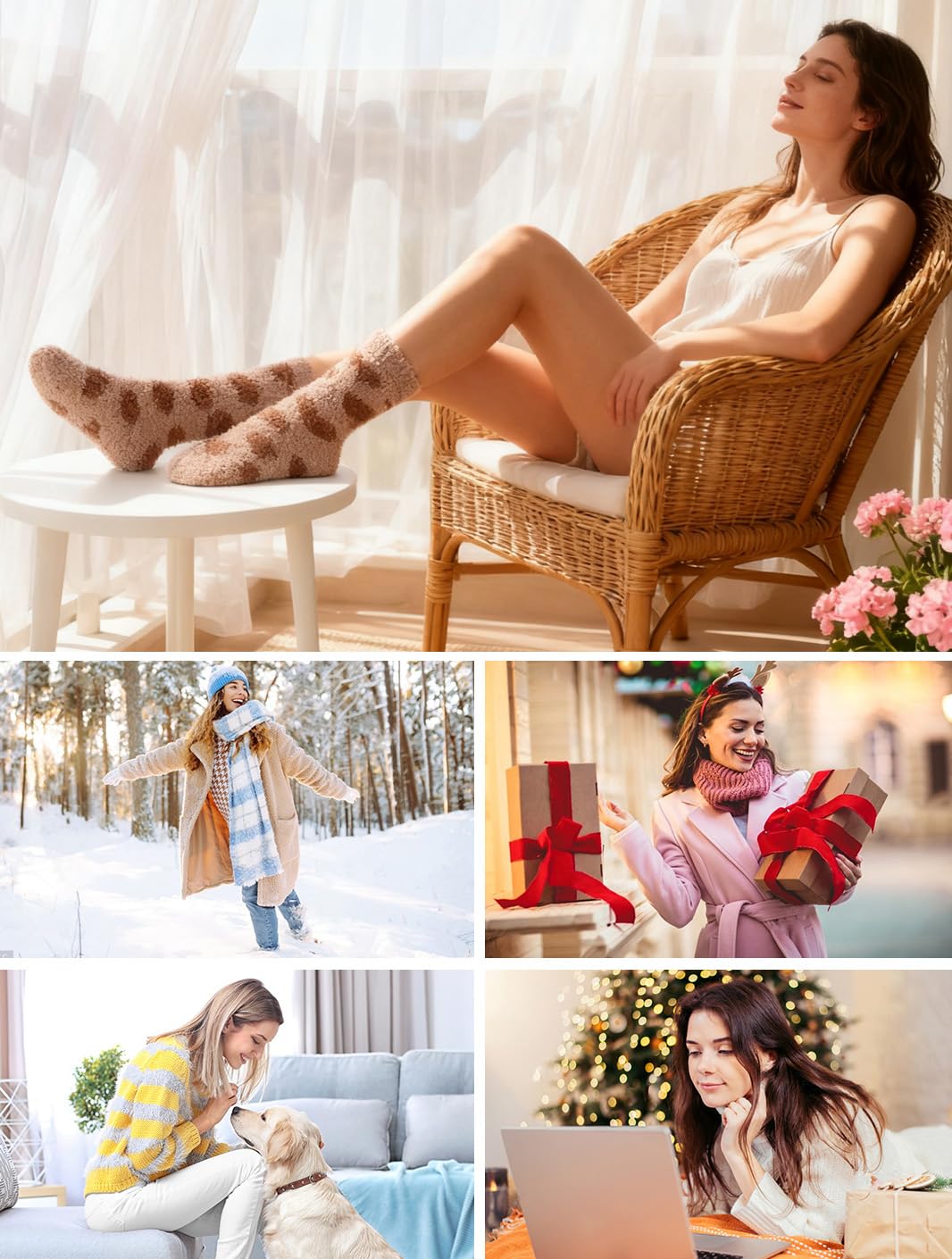 Socks for Women Fluffy Cozy Slipper Socks Fall Halloween Socks Gifts Pumpkin Slippers