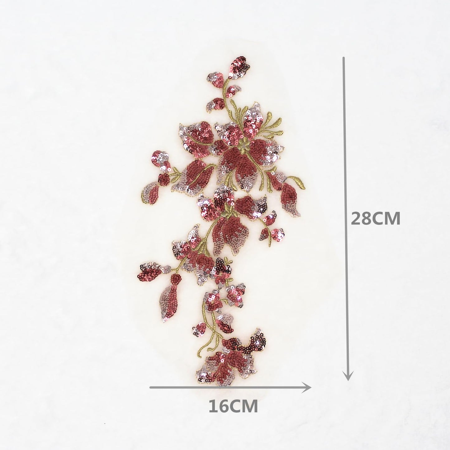 SUNMOVE Embroidery Sequin Lace Applique Sewing Flower Fabric Collar Patch for Wedding Gown Dress Bridal DIY Crafts(Orange Red