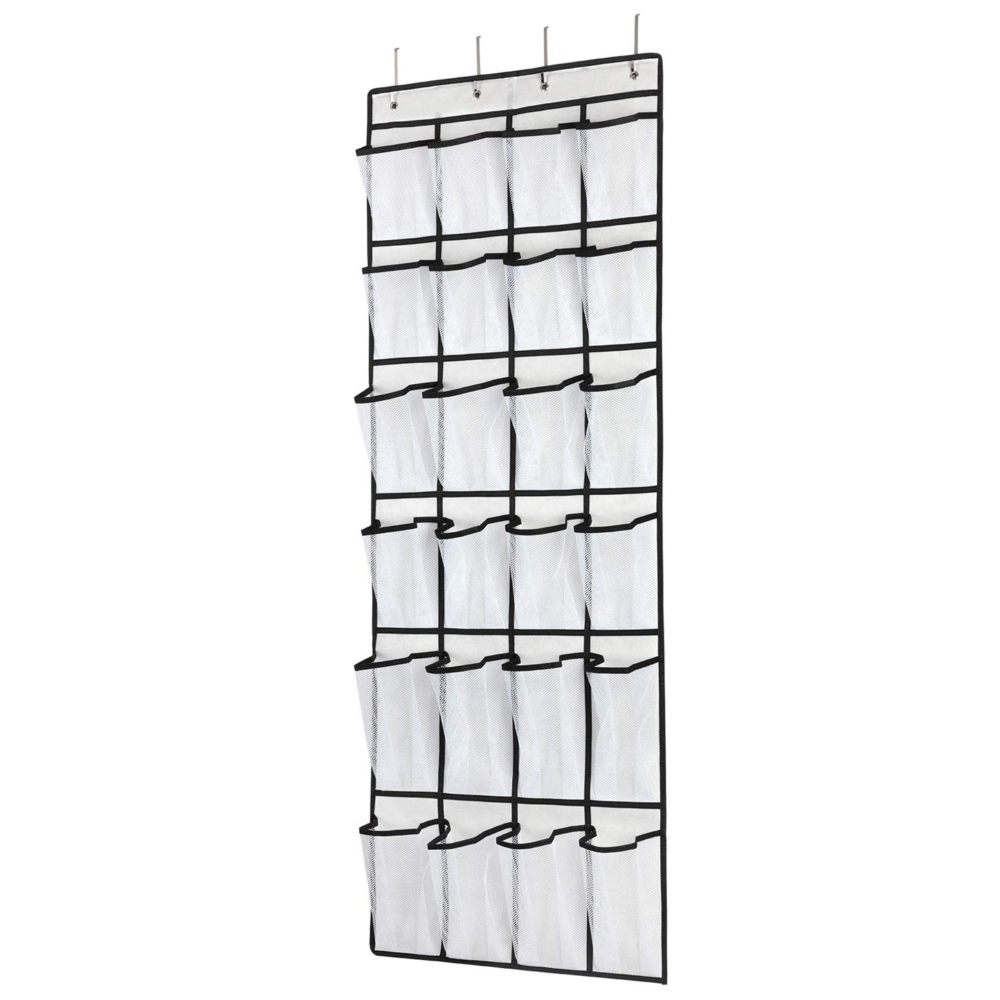SAVERHO Over the Door Shoe Organizer, Hanging Shoe Organizer with 24 Mesh Large Pockets Door Shoe Rack Organizer for Men Women Kids Hanging Shoe Storage Bag.(White