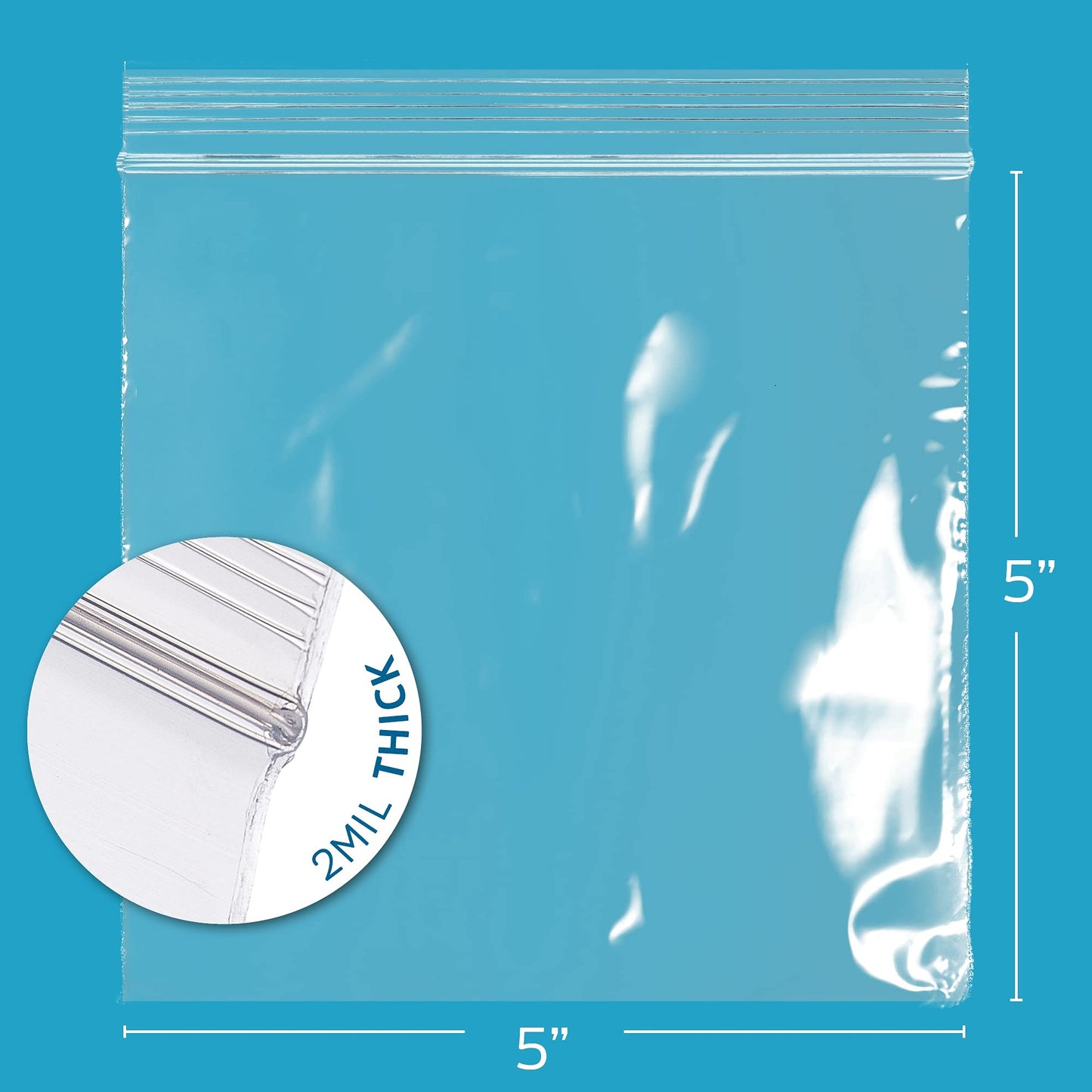GPI - 5" x 5" - Bulk Pack 100, 2 Mil Thick, Clear Plastic Reclosable Zip Bags, Hang Hole for Display, Durable Poly Baggies with Resealable Zip Top Lock for Storage, Packaging & Shipping