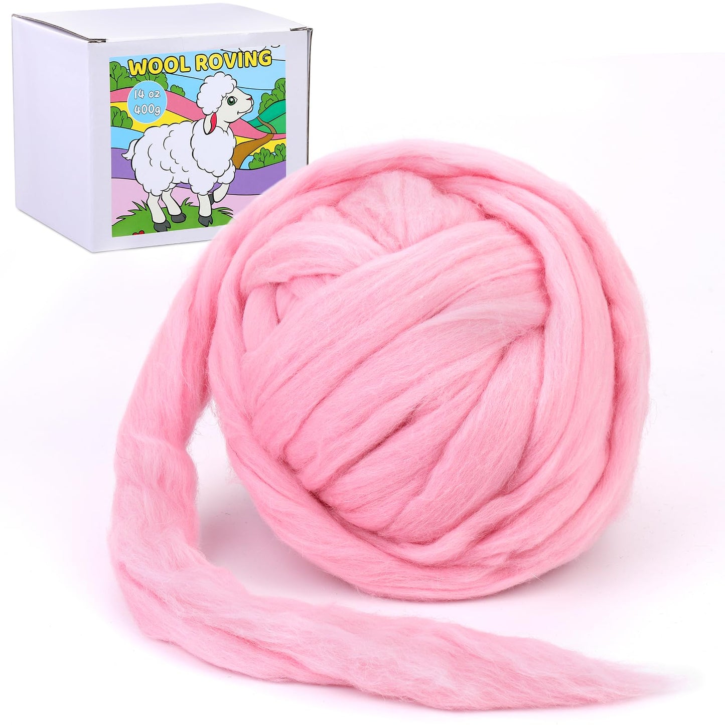 QMNNMA 14.1oz Wool Roving Yarn, Fiber Roving Wool Top, Wool Felting Supplies, Pure Wool, Chunky Yarn, Handmade Carded Core Wool for Wool Felting, Wet Felting DIY Hand Spinning