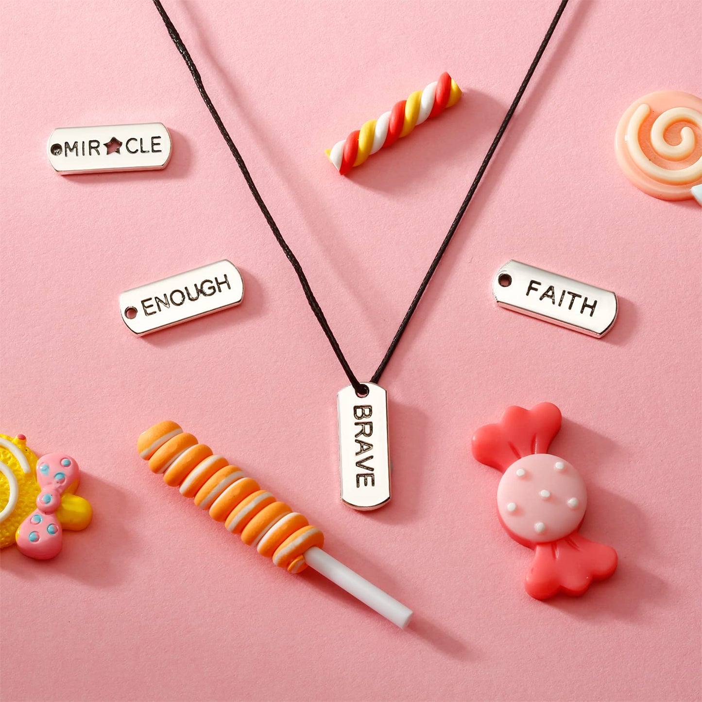 Hicarer 80 Pieces Word Charms Pendants Engraved Motivational Jewelry Making Accessories for DIY Necklaces, Bracelets, Key Chains(Silver)