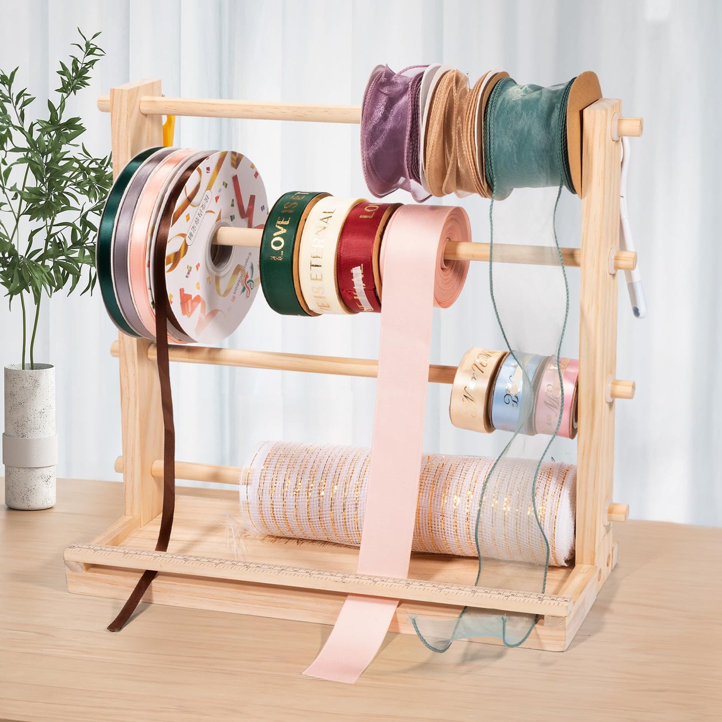 Ribbon Storage Rack Spool Holder Organizer Sewing Craft Wreath Mesh Crochet Thread Tulle Roll Washi Tape Craft Florist Wrapping，15.7 in