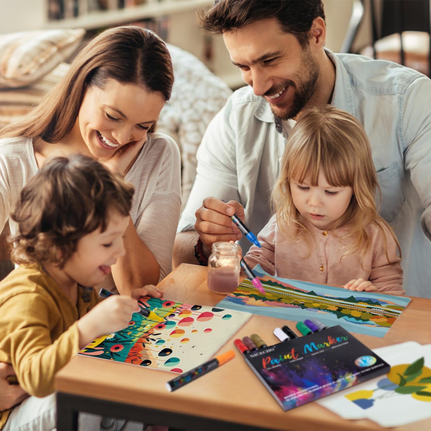 Nicecho Oil-Based Paint Pens, 12 Colors Permanent Paint Markers Medium Tip Never Fade Quick Drying and Waterproof Marker Set for Metal, Wood, Fabric, Tire, Stone, Canvas, Mugs, Glass, DIY Craft