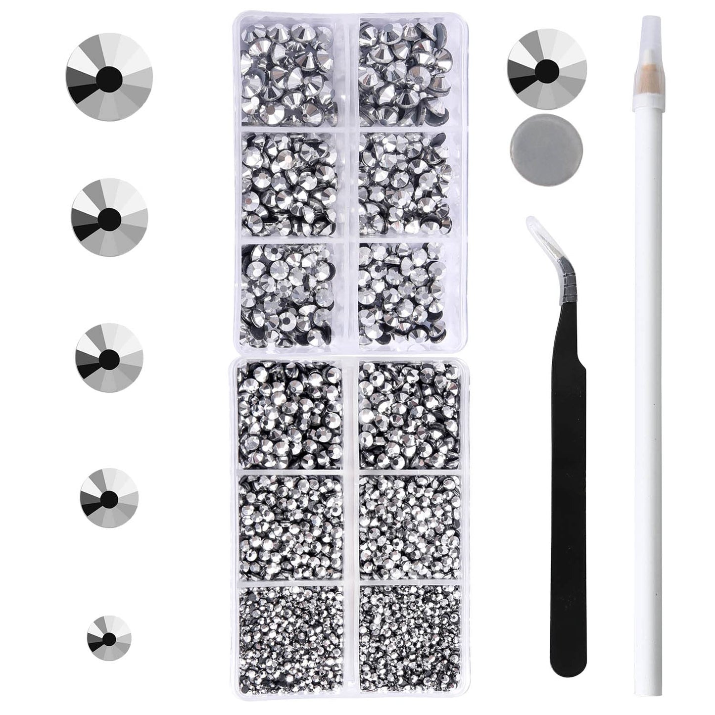 MEIBITE 6796PCS Sliver Hotfix Rhinestones Crystal Stones Glass for Fabric Clothes Shirts Sparkly Flat Back Round with Tweezers and Picking Pen (SS6~SS30 Set)