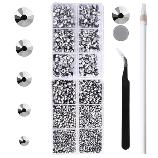 MEIBITE 6796PCS Sliver Hotfix Rhinestones Crystal Stones Glass for Fabric Clothes Shirts Sparkly Flat Back Round with Tweezers and Picking Pen (SS6~SS30 Set)