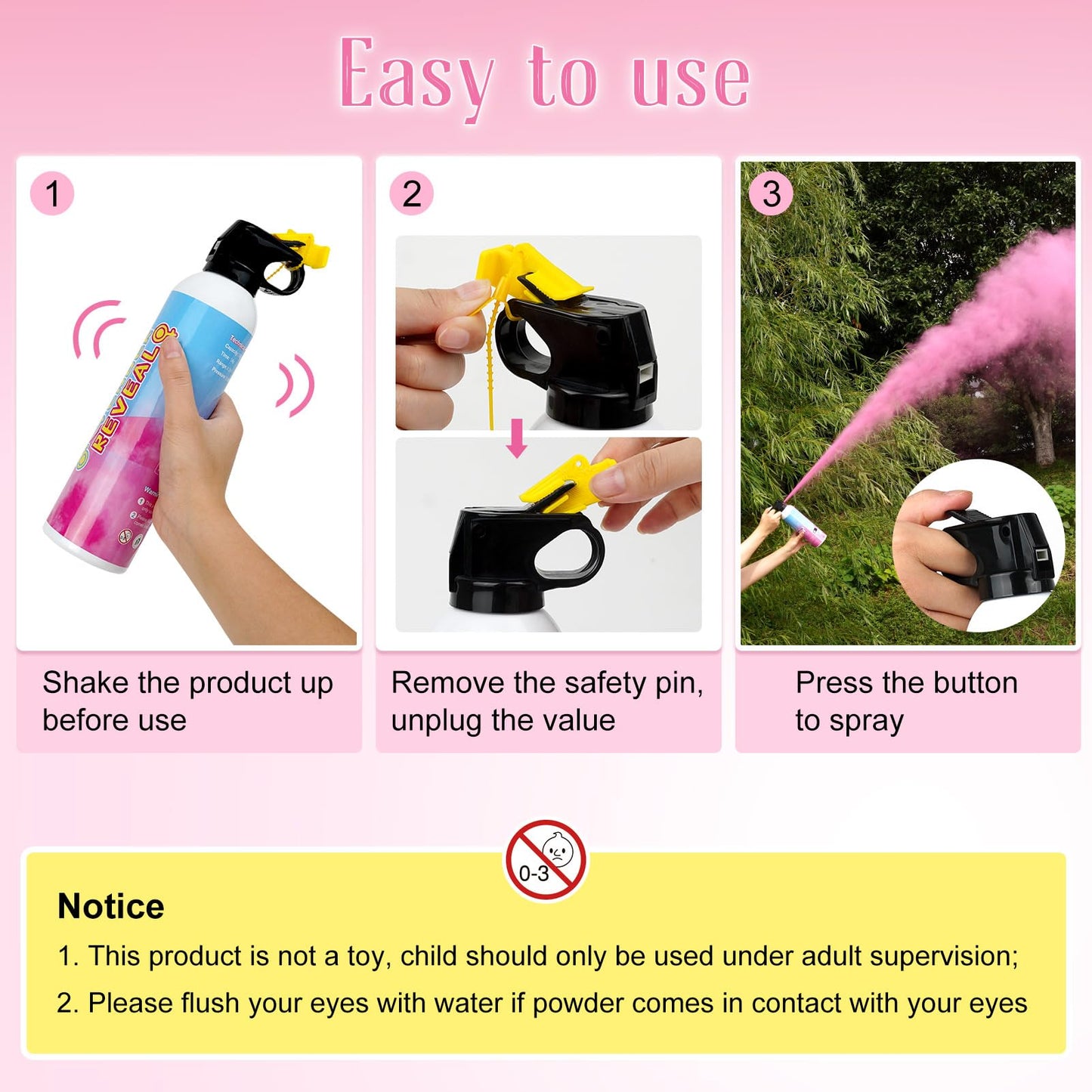 Merear Gender Reveal Fire Extinguisher 2 Packs, Gender Reveal Ideas, Baby Girl Reveal Party Ideas 100% Biodegragable for Gender Reveal Decorations (Pink)