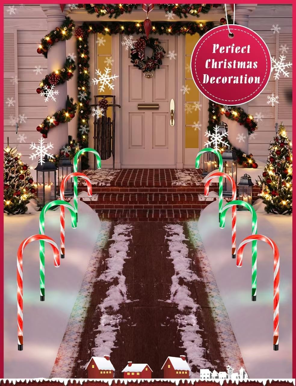 Solar Christmas Pathway Lights Outdoor Decorations, Solar Candy Cane Lights for Yard Patio Garden Walkway with 8 Light Mode, Remote, Timer, 48 LED, Upgraded Christmas Outdoor Decorations, 8 Pack