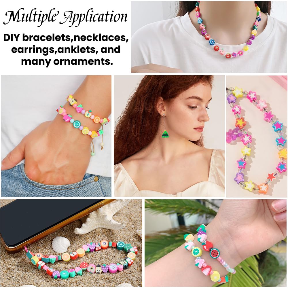 DULEFUN 960pcs Polymer Clay Beads Charms Bracelet Kit 24 Styles Cute Fun Clay Flower Butterfly Heart Animal Letter Pony Beads for Necklace Earring Making Women Girls DIY Accessories