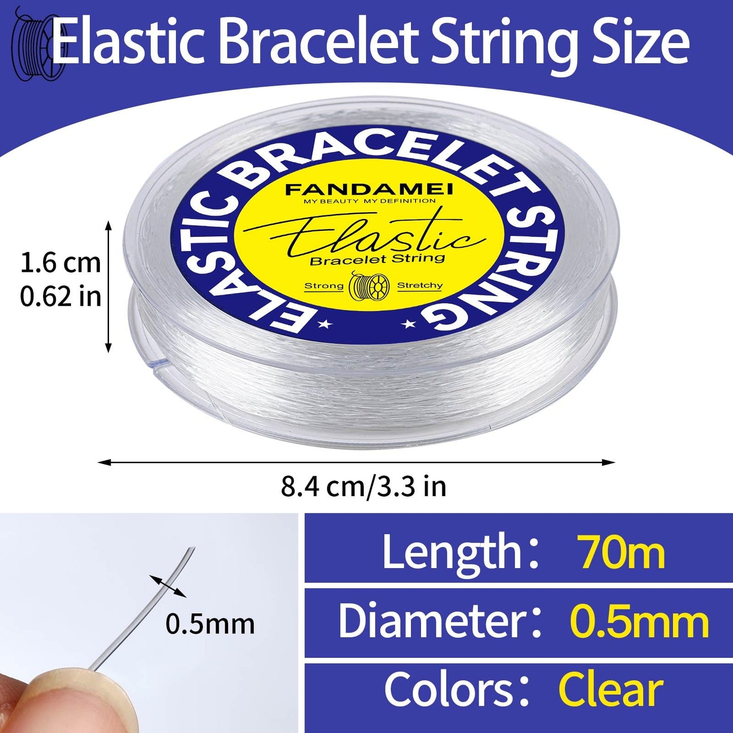 0.5mm Elastic Bracelets Strings Cord, Elastic Crystal Stretch Bead Cord for Jewelry Making, Clear Stretchy Elastic String Cord for Beading, Transparent Thread for Bracelet Necklace Making