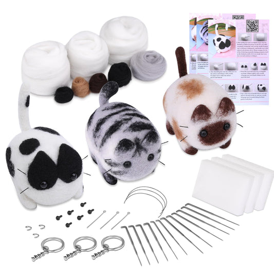 Needle Felting Kit,3 Pieces Making Wool Needle Felting Starter Kit with Instruction,Felting Foam Mat and DIY Needle Felting Supply for DIY Craft Animal Home Decoration