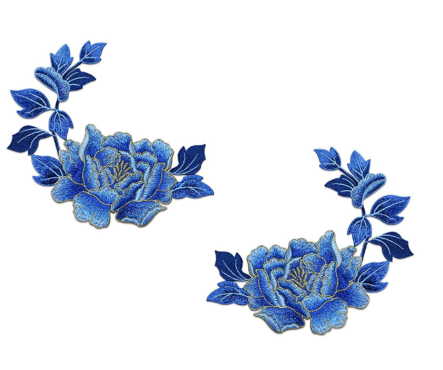 One Pair Beautiful Peony Flower Patches, Elegant Peony Blossom Embroidered Applique for Clothes Backpacks T-Shirt Jeans Skirt Vests Scarf Hat Bag (One Pair Blue Peony)
