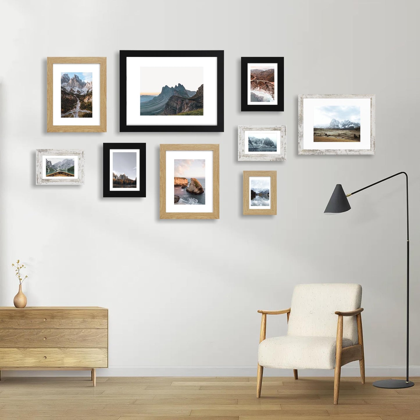 Hongkee 5x7 Picture Frame Set of 4, Made of Real Glass and Black Wooden Frame, 5 by 7 Photo for Wall or Tabletop - Display Picture 4x6 with Mat or 5x7 Without Mat