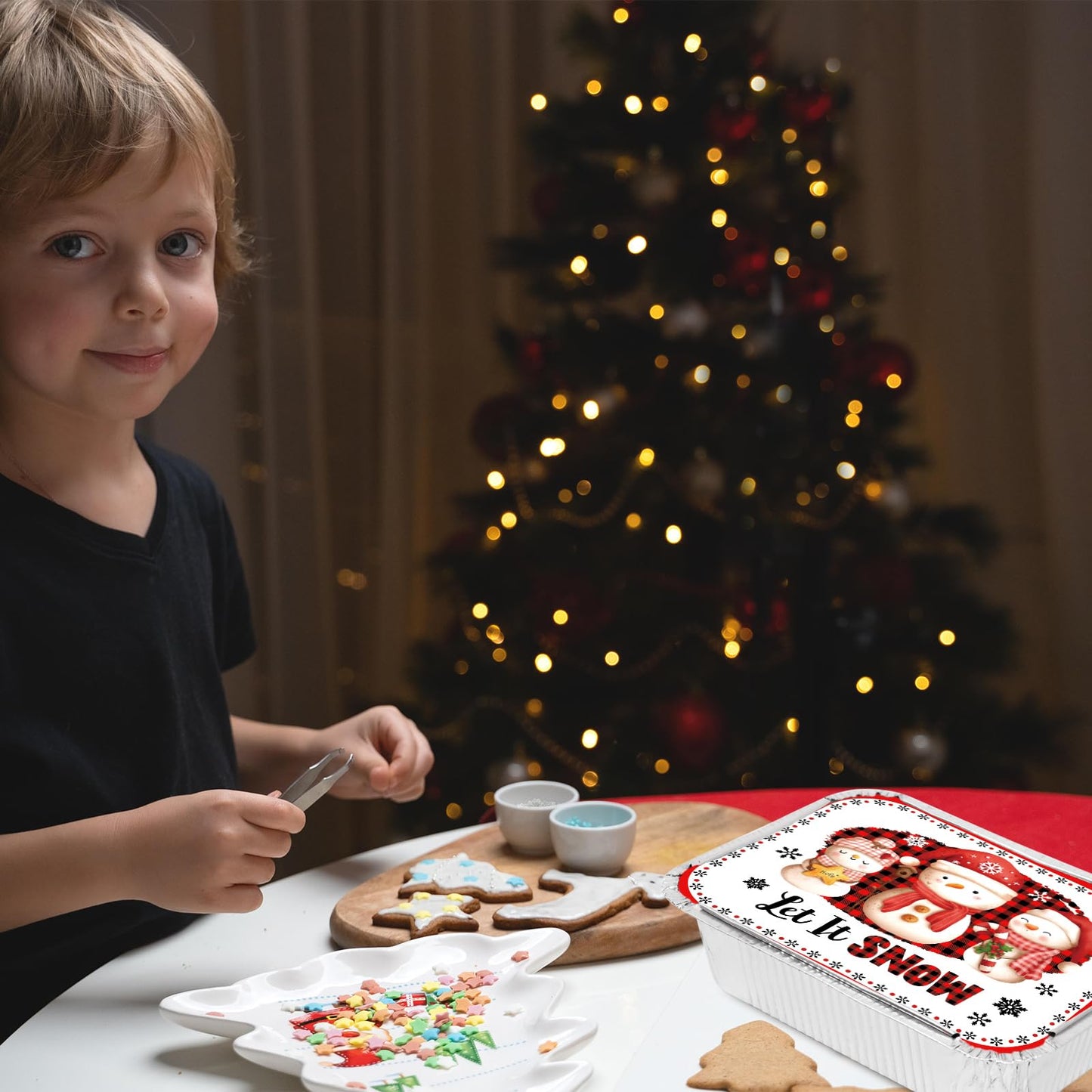 Christmas Aluminum Leftover Containers 36PCS Watercolor Christmas Food Storage with Lids Disposable To Go Containers Foil Tin Pans Winter Holiday Party Supplies