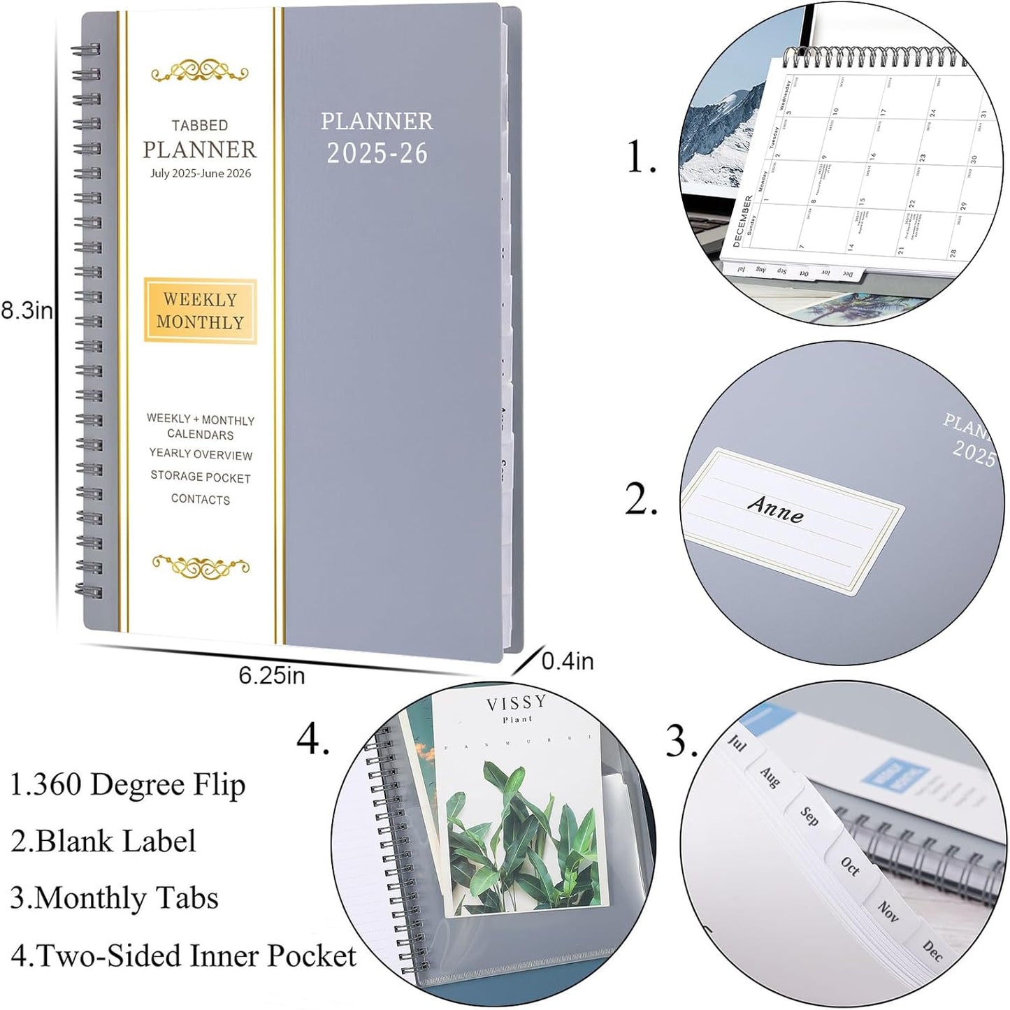 2025-2026 Planner - Jul 2025 - Jun 2026, 2025-2026 Planner Weekly and Monthly, 6.25" × 8.3", Tabs, Inner Pocket, Strong Twin-Wire Binding, Improving Your Time Management Skill