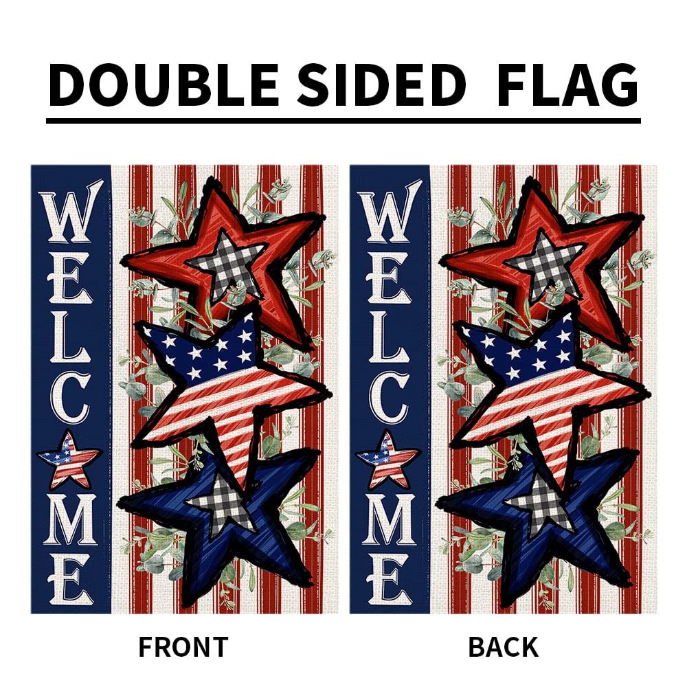 Independence Day 4th of July Garden Flag Burlap 12x18 Inch Double Sided, Patriotic American Stars and Stripes Yard Outdoor Decor DF304