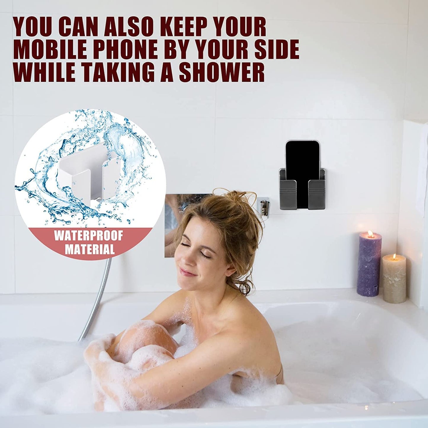 CEI&BPY 2Pcs Phone Holder Wall Mounted, Phone Stand with Self Adhesive. Phone Holder for RV Charging.Compatible with iPhone and Android (2Pack-White)