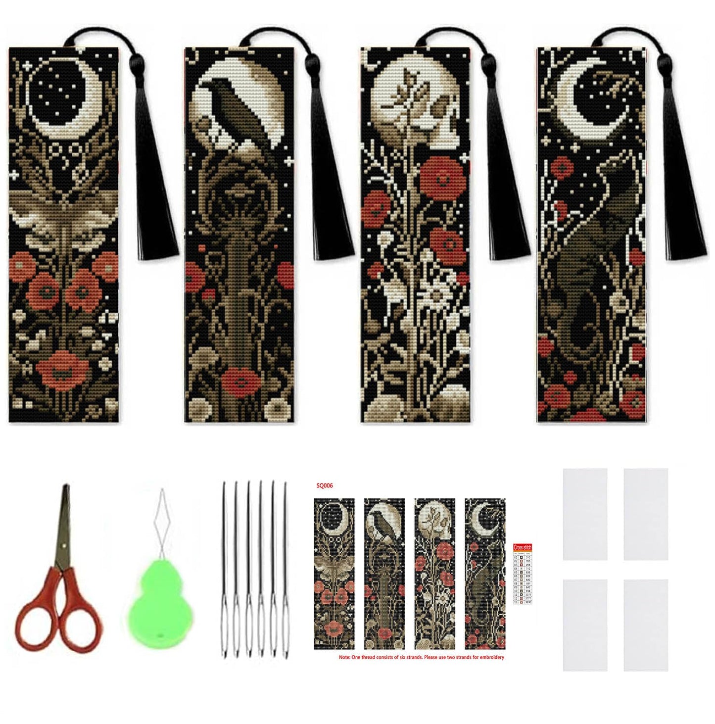 4 Pcs Flower Cross Stitch Bookmark Kit for Adult Beginners,Bohemia Moth Cross Stitch Kits 14 CT DIY Cross Stitch Kits Adult Stamped Bookmark Embroidery Bookmarks Kit