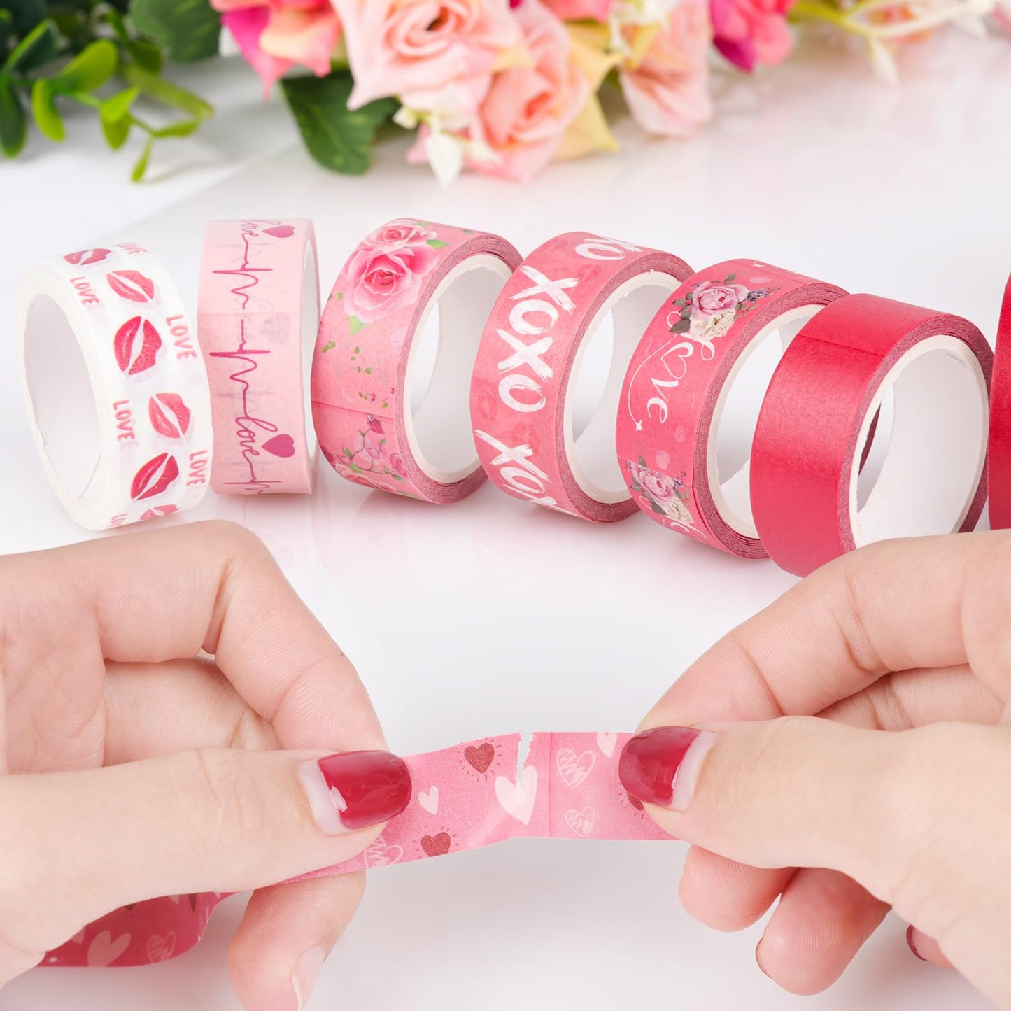 20 Rolls Valentine's Day Washi Tape Red Pink Heart Love Masking Tape for Wedding Romantic Scrapbook DIY Craft Valentines Decorative Duct Tape for Journaling Giftwrap Tape Supplies