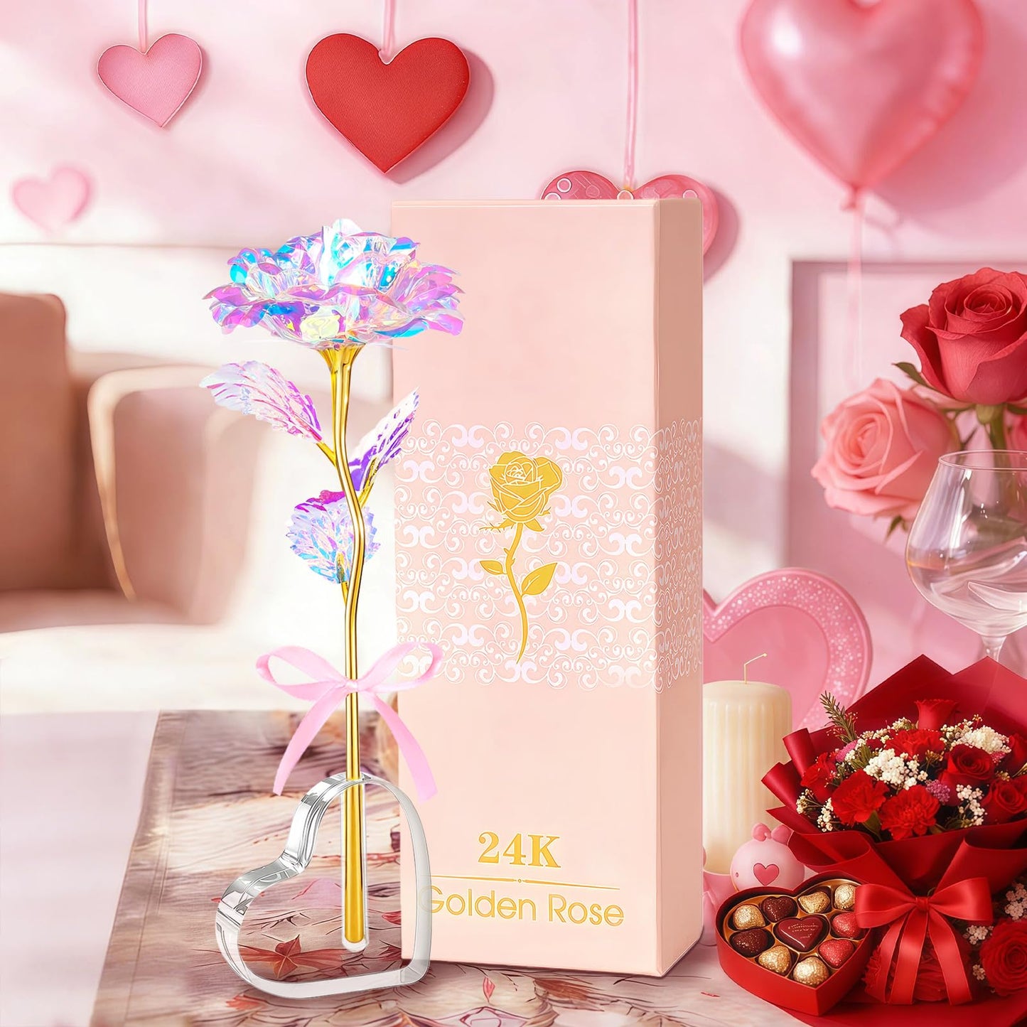 Mothers Day Mom Gifts for Women Grandma, Artificial Forever Birthday Flowers Galaxy Glass Eternal Roses with Heart Shaped Crystal Vase, Mother's Day Anniversary Wedding Rose Gifts for Wife Sister