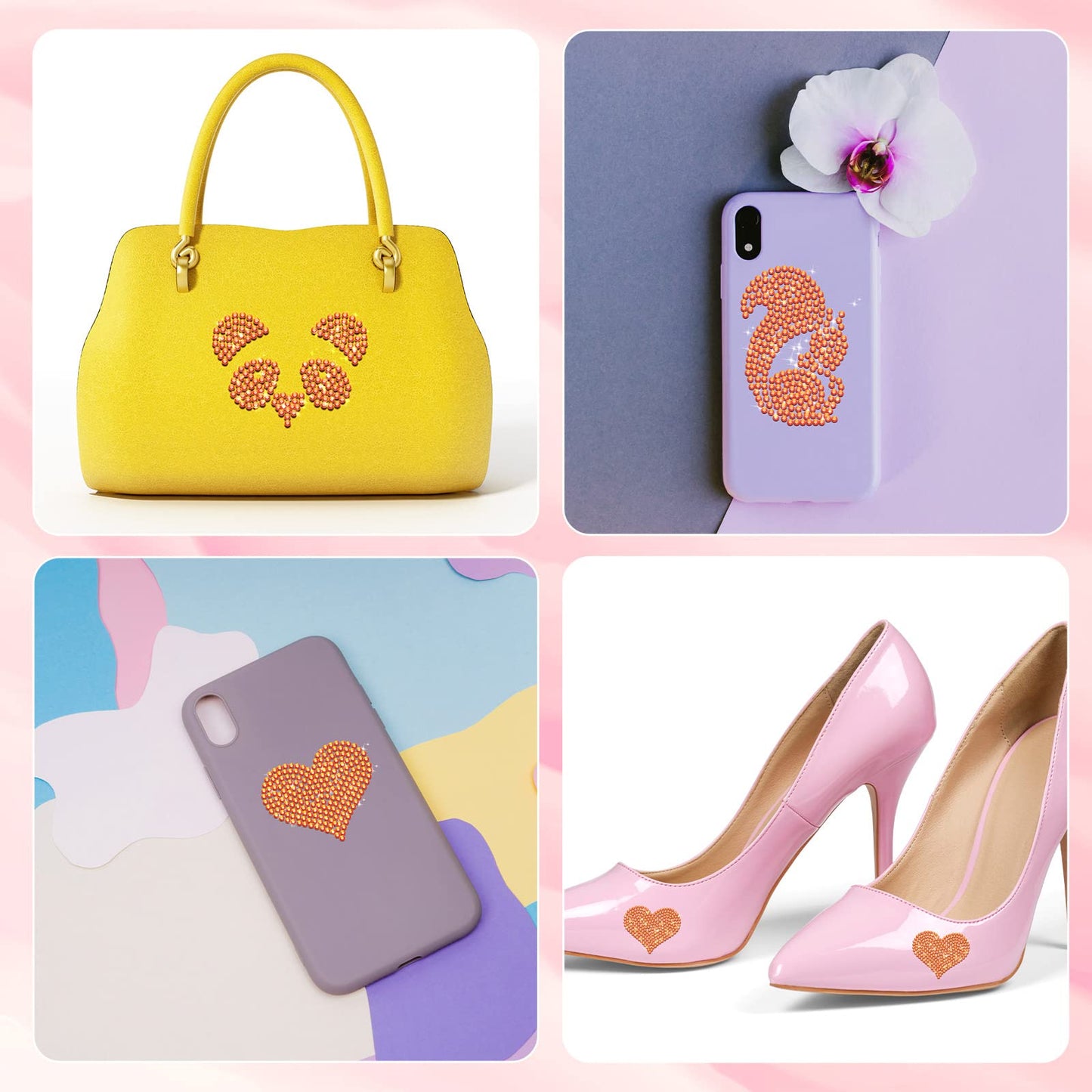 2000 Pieces Flat Back Gems Rhinestones 6 Sizes (1.5-6 Mm) Round Crystal Rhinestones with Pick up Tweezer and Rhinestones Picking Pen for Crafts Nail Clothes Shoes Bags DIY Art (Orange)