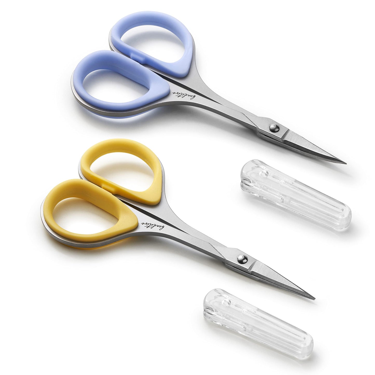 Sewing and Embroidery Scissors Set (2 pcs) Curved and Straight, Sharp, Stainless-Steel Design | Precision Tips, Ergonomic Rubber Handle Grip | Small, Compact DIY Use (Extra Sharp)