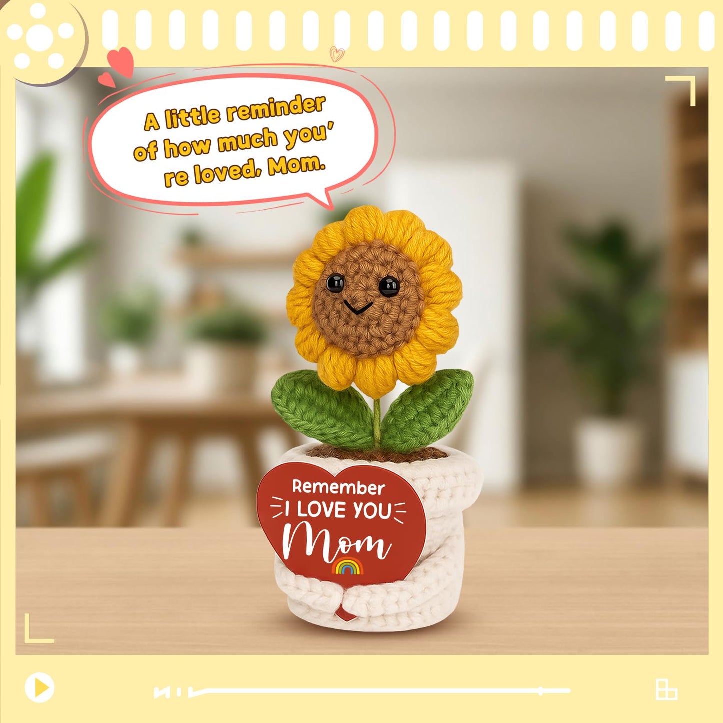 Funny Birthday Gifts for Mom, Mom Gifts from Daughter Son, Handmade Crochet Sunflower Mother’s Day Best Gift for Mama, Grandma, Mini Gift for Mother in Law, Remember I Love You Moms sign for Daughters