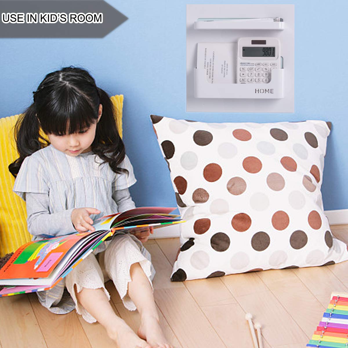 Bedside Shelf - Stick On Wall Mounted Bed Room,Dorm,Office Adhesive Floating Accessories Caddy Organizer/Holder for Phone,Glasses,Remote Control,Keys,Pens - Plastic Material- White