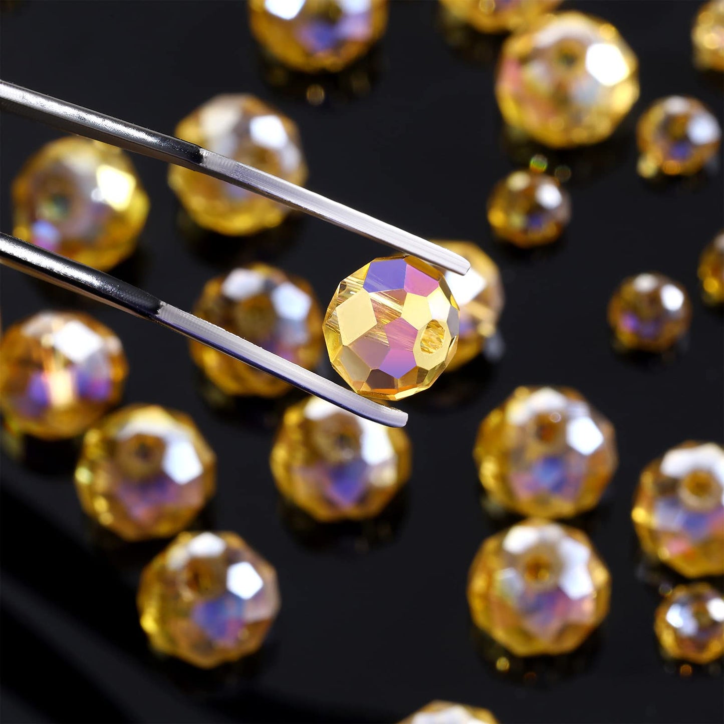 600 Pcs Crystal Glass Beads for Jewelry Making Bulk Faceted Gemstone Rondelle Loose Beads for Bracelet DIY Crafts 8 mm, 6 mm, 4 mm(Champagne Gold)