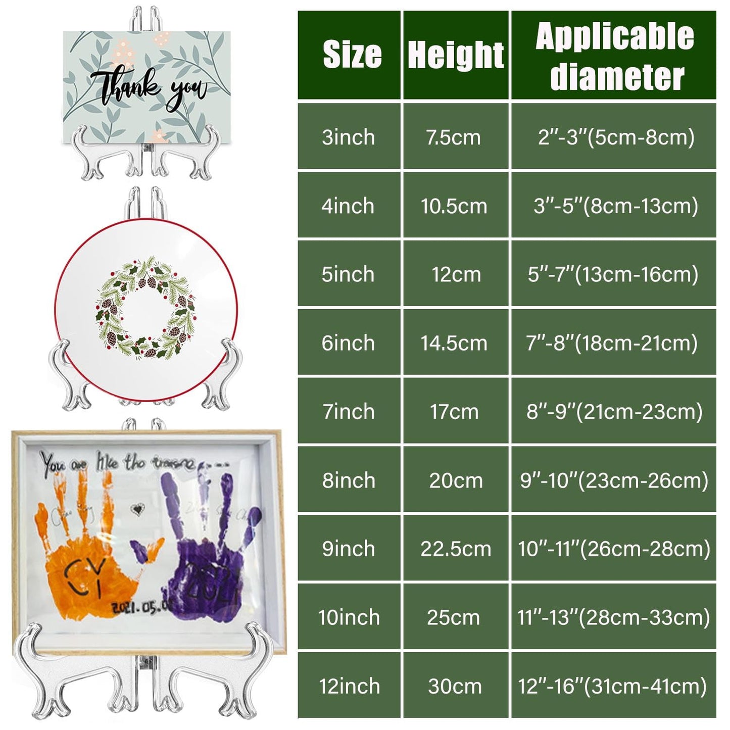 12 Pack 6 Inch Clear Plastic Easels or Stand/Plate Holders to Display Pictures or Other Items at Weddings, Plate Stands for Home Decoration, Birthdays, Tables
