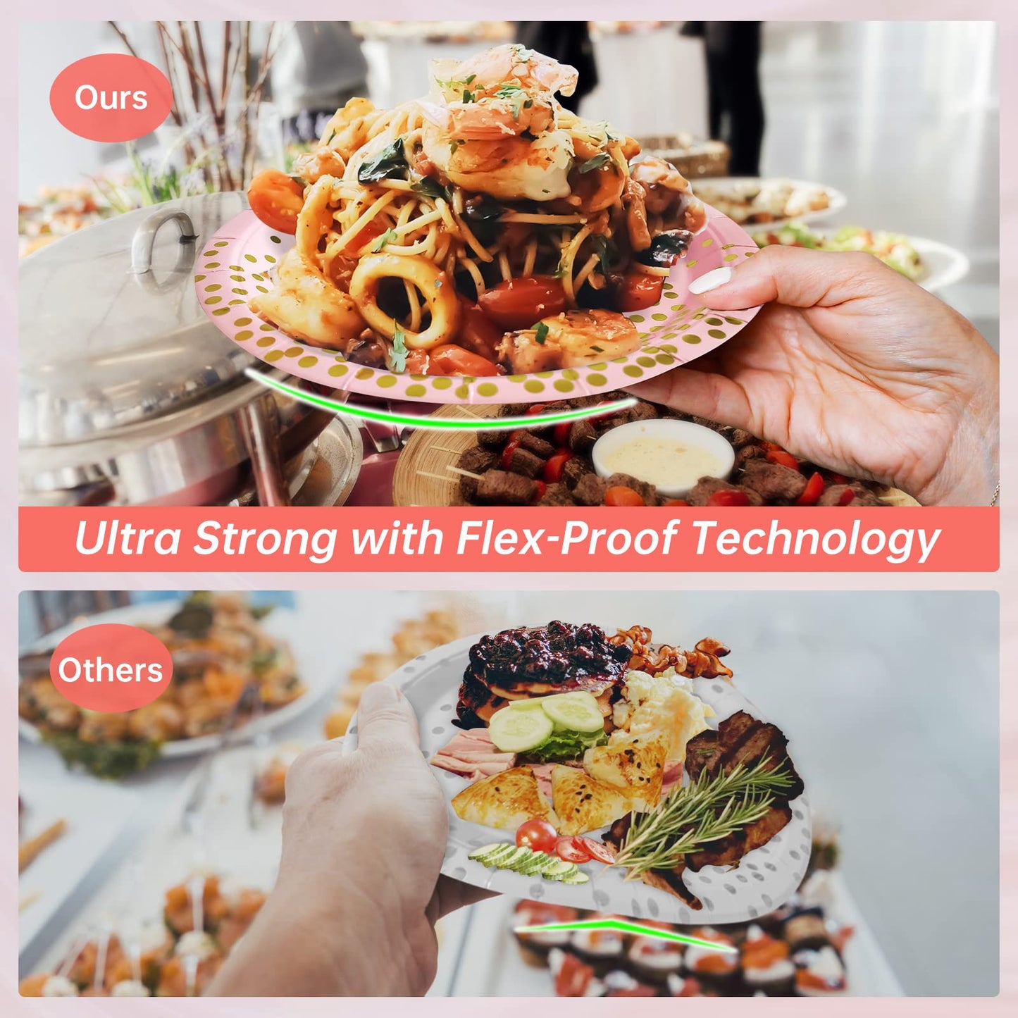 WXLDGHQ Pink and Gold Party Supplies,Serves 35 Guests Pink Paper Plates and Napkins,Disposable Party Paper Plates for Birthday Wedding Party Decorations