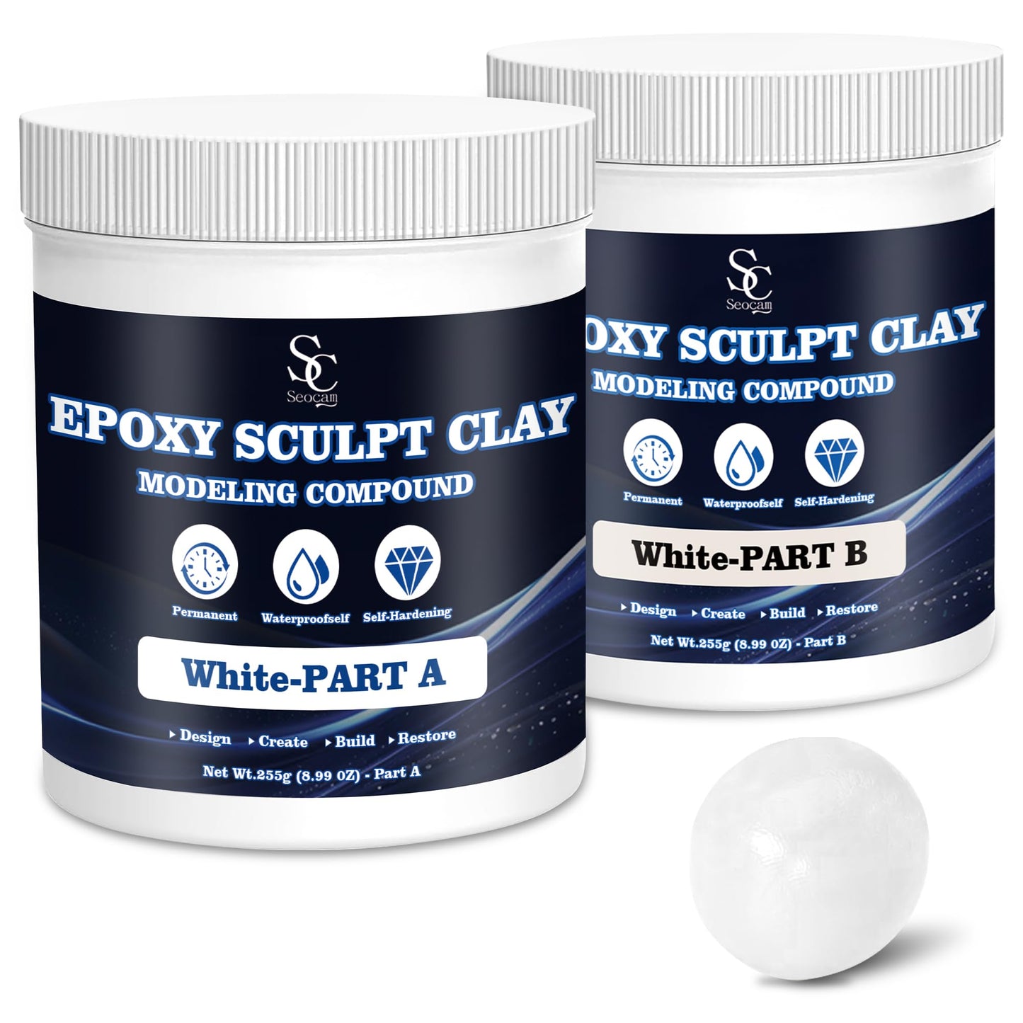 Epoxy Putty Sculpt Clay, 2 Part A & B for Sculpting, Modeling, Building, and Repairing, 1 Pound, White