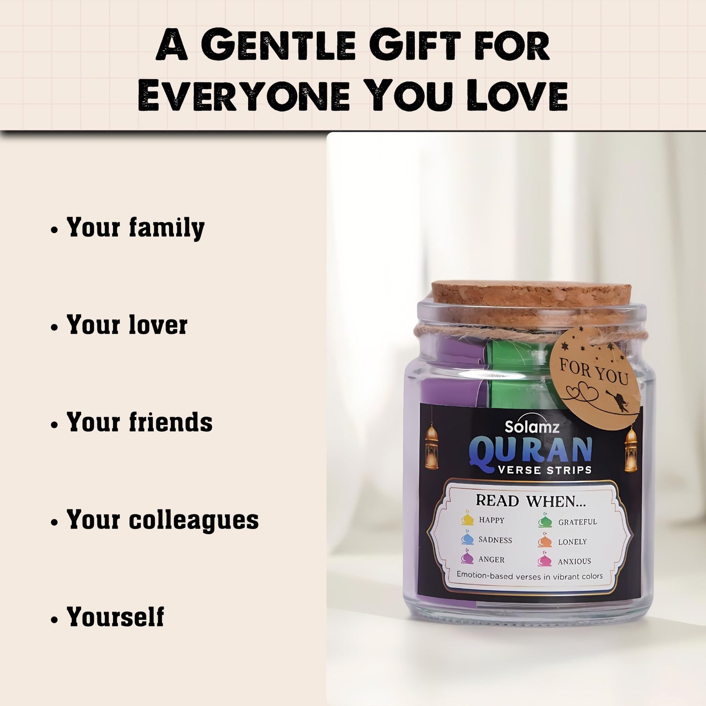 Quran Verses Jar – 92 Inspirational Islamic Quotes for Reflection & Gratitude | Ramadan Gift, Muslim Gift for Women & Men, Prayer Jar, Faith-Based Decor, Eid & Daily Affirmations