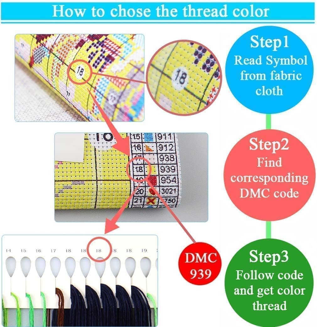 Flower Stamped Cross Stitch Kits - Colorful Flower Counted Cross Stitch Kits for Beginners Adults Needlepoint Cross-Stitch Patterns Dimensions Needlecrafts Embroidery Kits Arts and Crafts