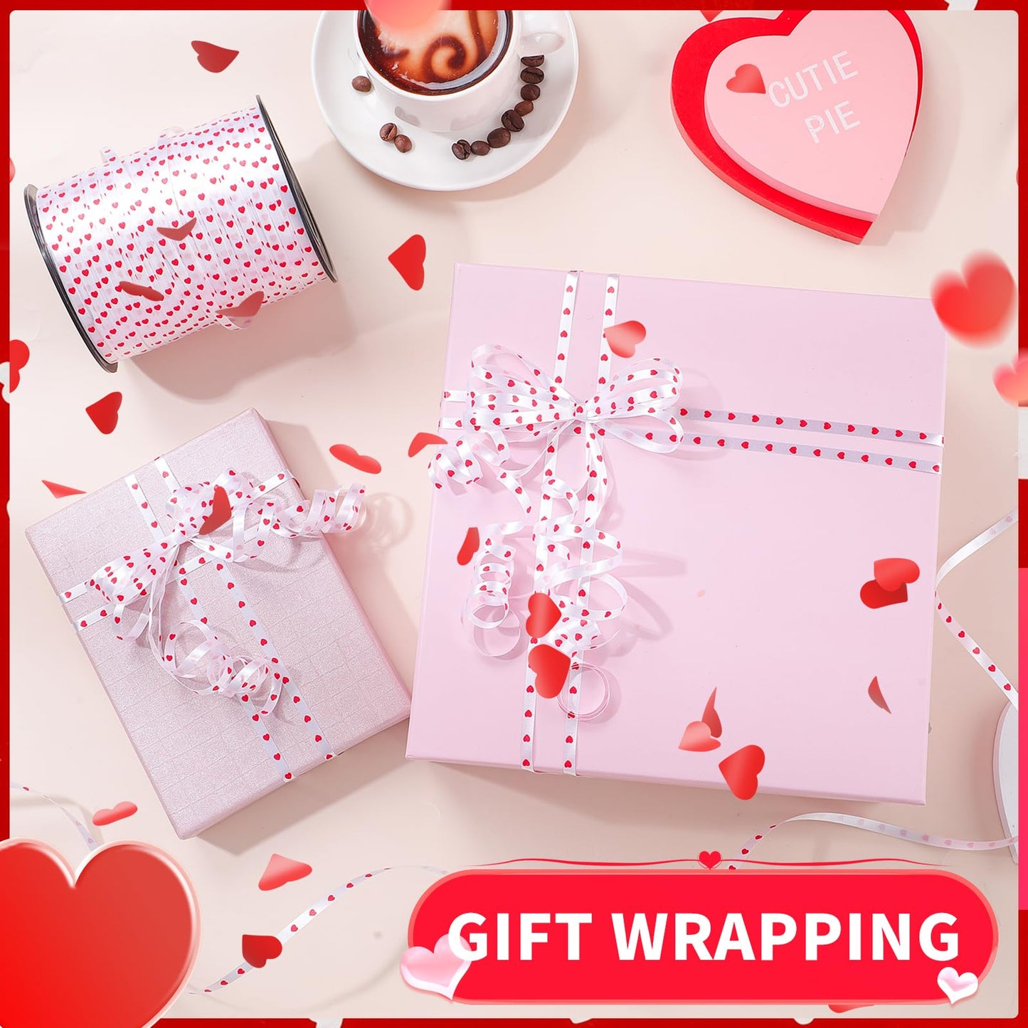 600 Yards Valentine Curling Ribbon 1/5 Inch Heart Ribbon White Red Balloon String Ribbons for Gift Wrapping Birthday Party Valentine's Day Decorations