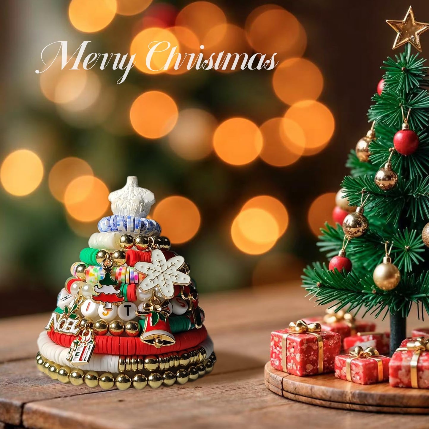 Dayify Christmas Bracelet Making Kit, Christmas Clay Beads Kit for Bracelets, Gold Beads Letter Beads Friendship Bracelet Kit with Christmas Charms for Jewelry DIY Craft Girls Adults Gift