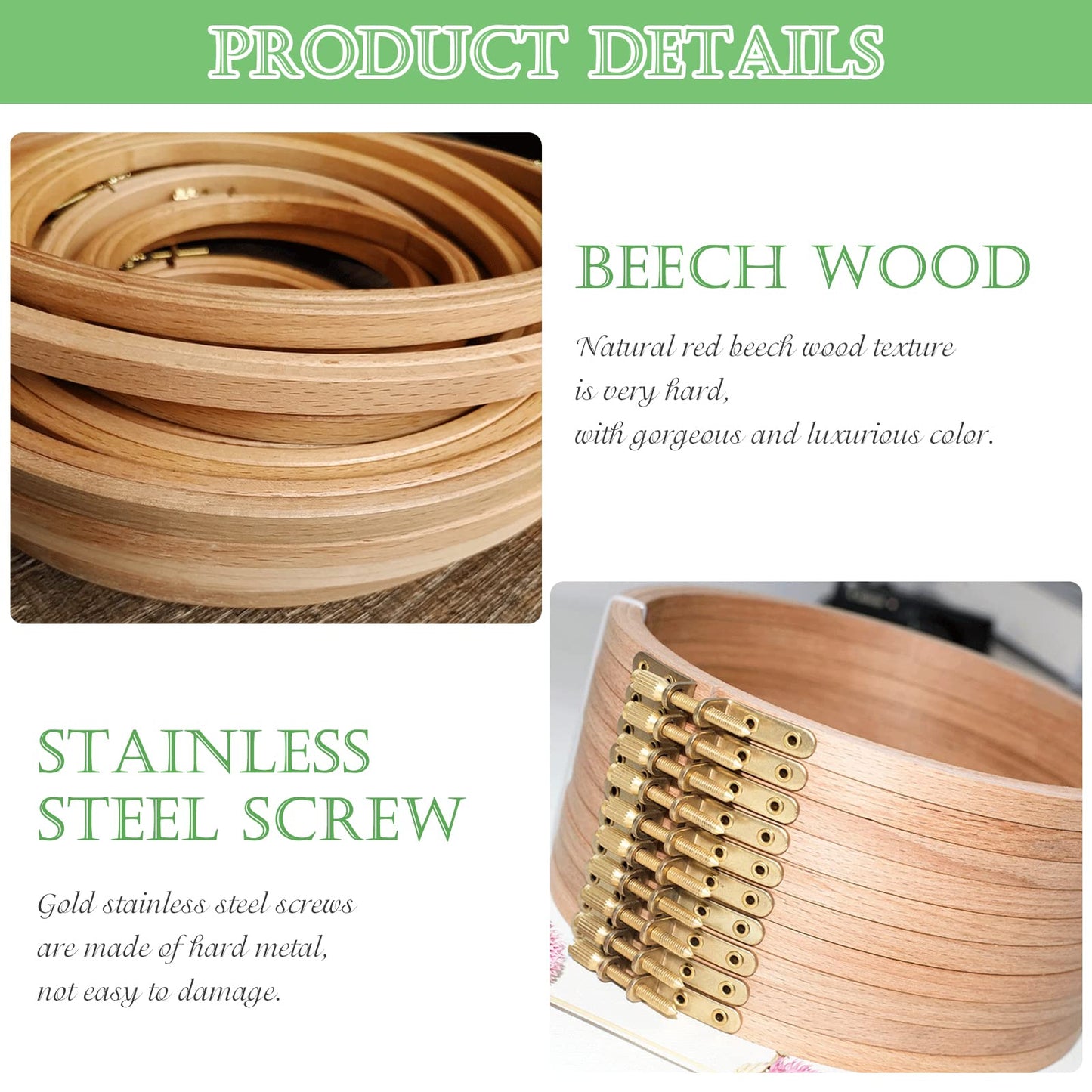 3 PCS Beech Wood Embroidery Hoops, Wood Circle Hoop Ring Cross Stitch Hoop for Embroidery, Cross Stitch, Needlework, Art Craft Handy Sewing and Christmas Decoration (Size-4", 6", 8")