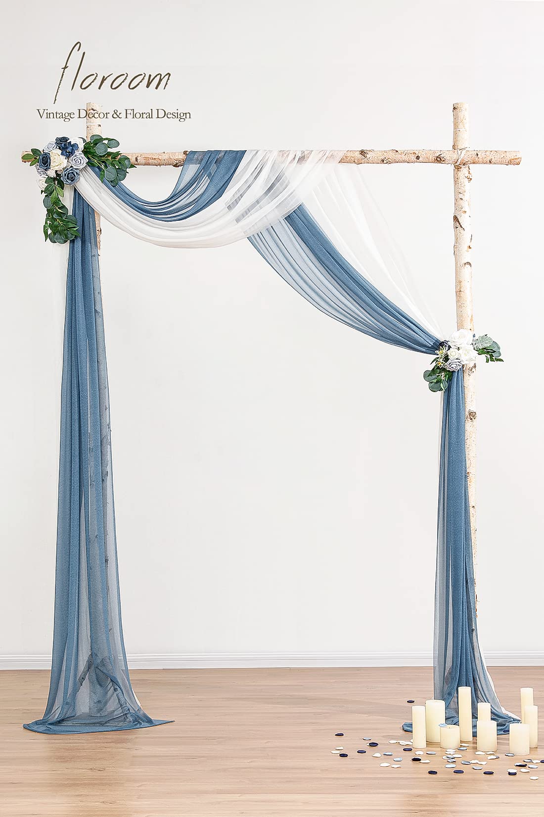 Wedding Arch Draping Fabric 2 Panels 20Ft Chiffon Fabric Drapes Arbor Drapery Wedding Ceremony Reception Swag Decorations (White & Dusty Blue)
