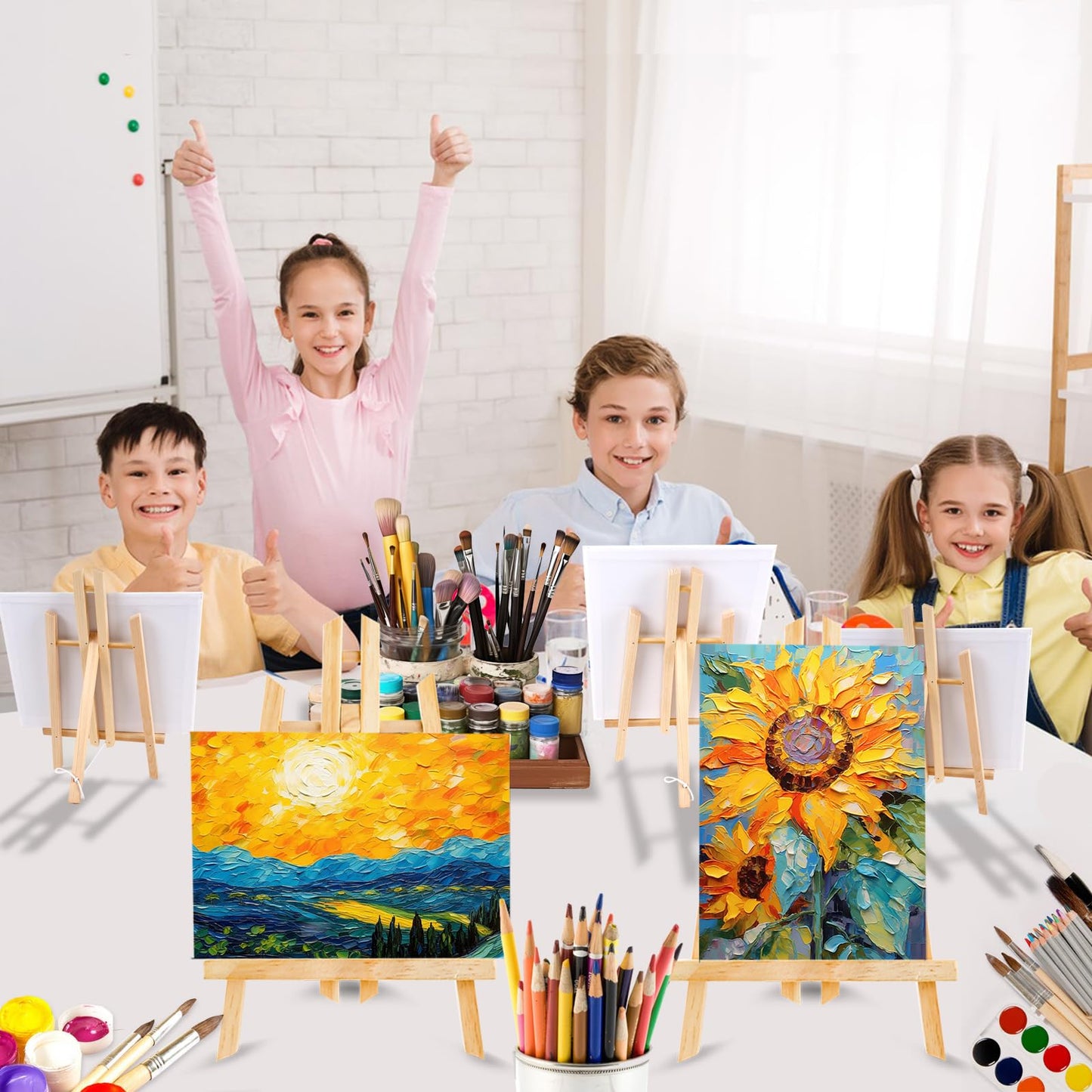 Wood Easels, Easel Stand for Painting Canvases, Art, and Crafts. (11.8 inch, 4 Pack), Tripod, Painting Party Easel, Kids Student Table School Desktop, Portable Canvas Photo Picture Sign Holder