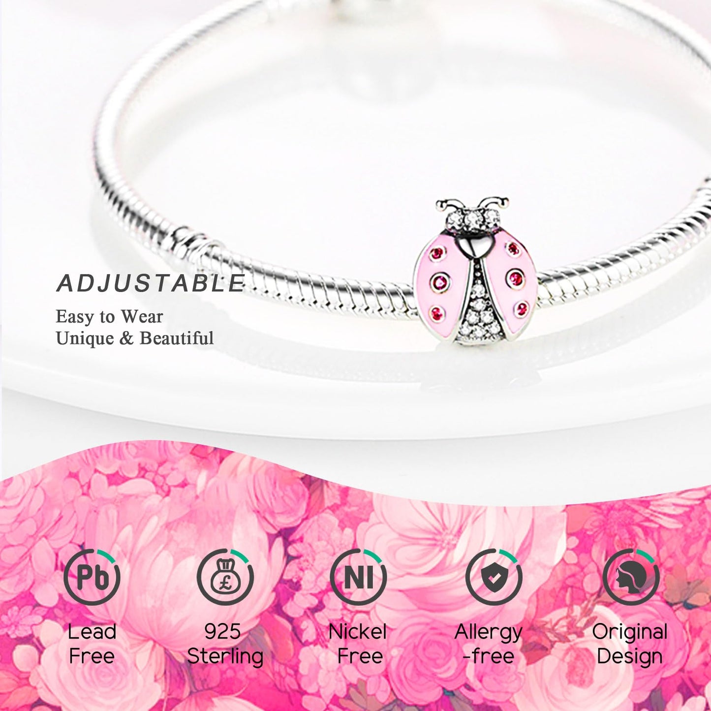 NUJIFFY 925 Sterling Silver Charms Bead for Bracelets & Necklaces, Pink Cat Kitten Animal Charms Pendant, Bunny Piggy Beads Charm Bracelets, Cute Graduation Gifts Jewelry for Women