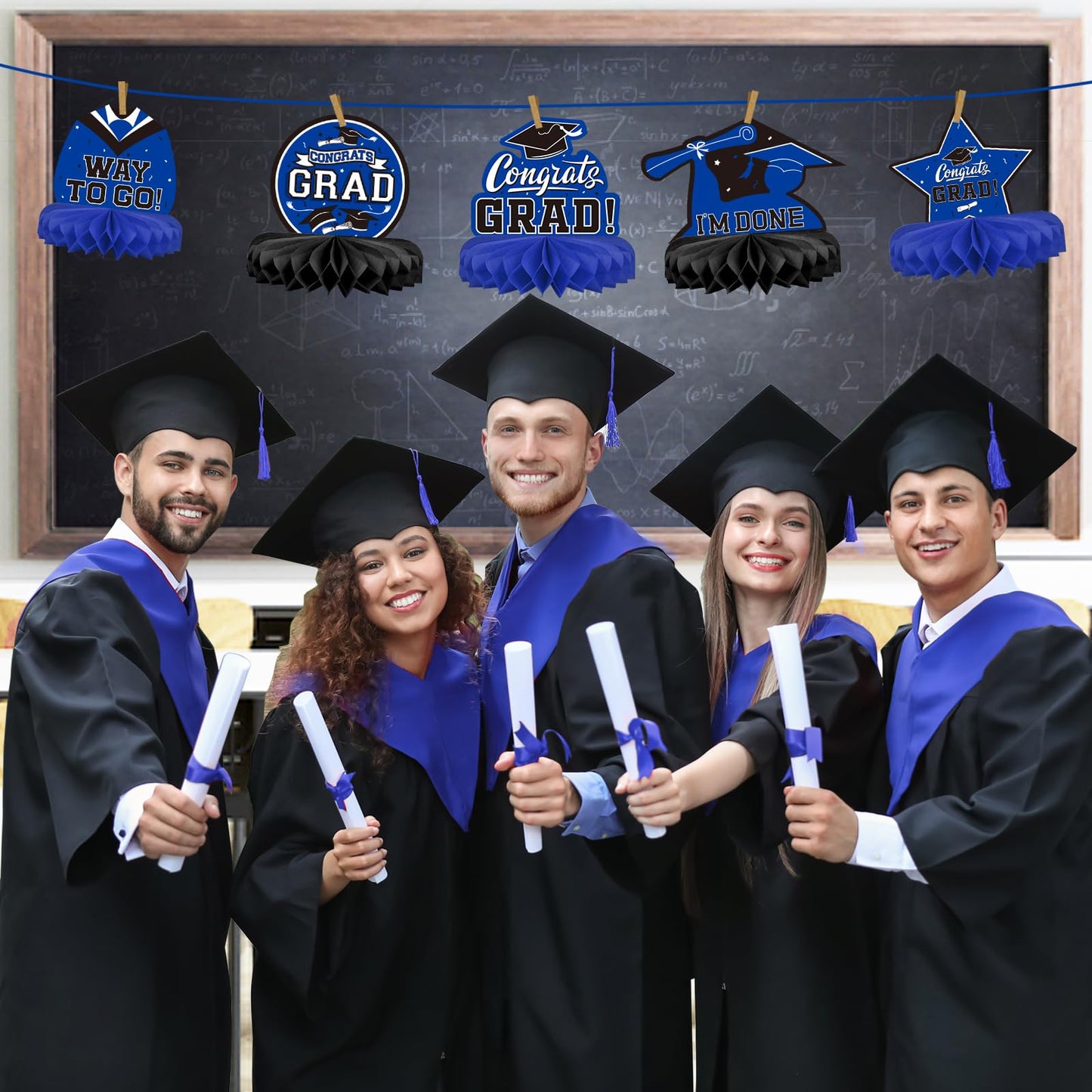 9PCS Graduation Party Decorations Class of 2026 Congrats Grad Table Centerpiece Congratulate Graduation Honeycomb Table Toppers for Graduation Party Supplies(Blue,Black）