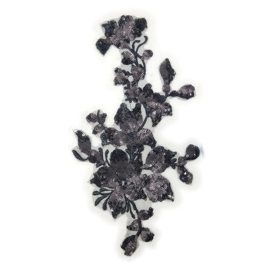 SUNMOVE Embroidery Sequin Lace Applique Sewing Flower Fabric Collar Patch for Wedding Gown Dress Bridal DIY Crafts(Black)