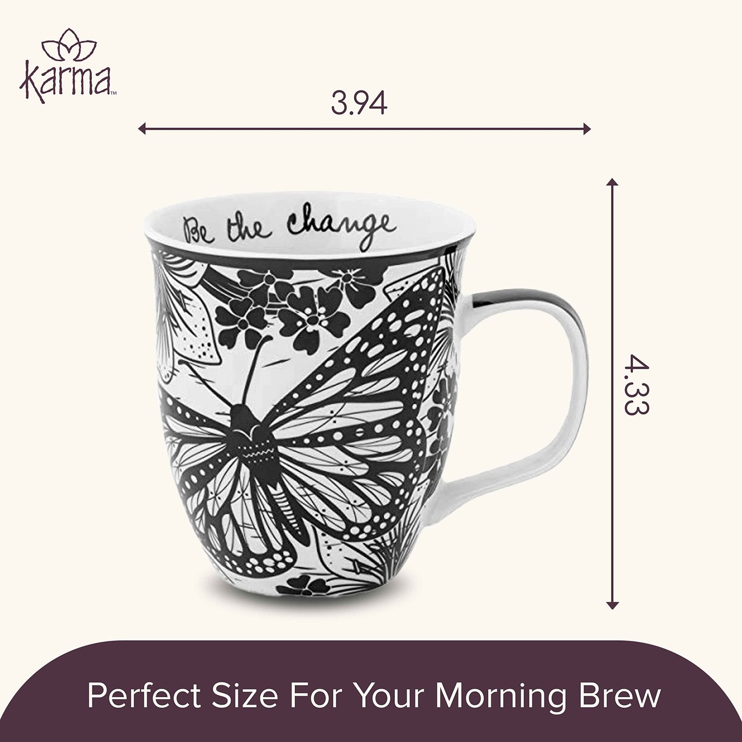 14 oz Black and White Boho Mug Butterfly - Cute Coffee and Tea Mug - Ceramic Coffee Mugs for Women and Men