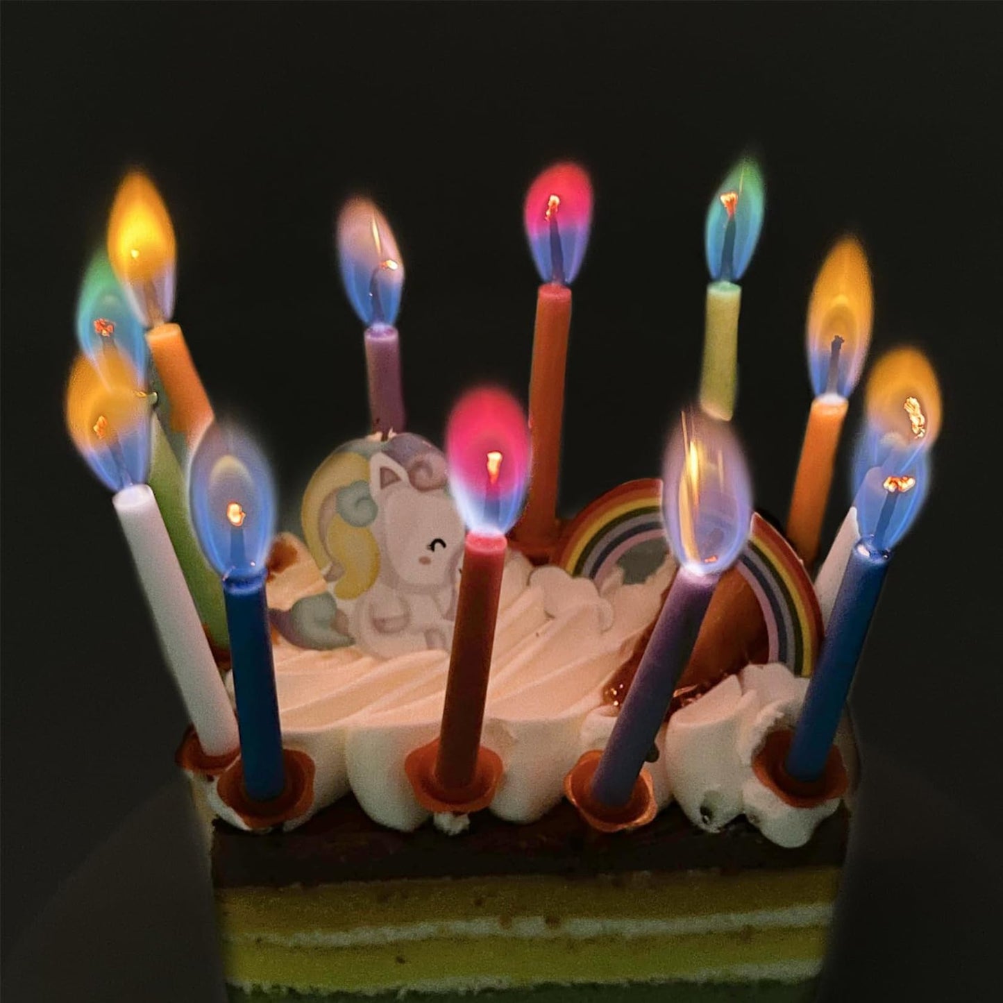 Angel Flames Birthday Cake Candles Happy Birthday Candles with Colored Flames (12pcs per Box, Holders Included) (12, Medium)