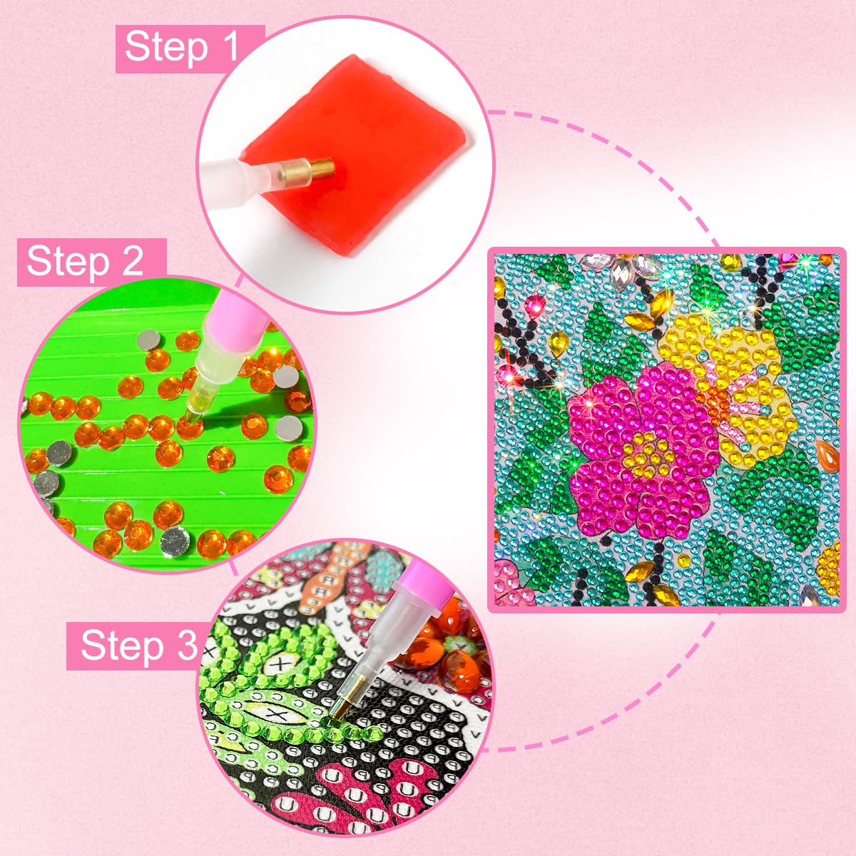 ZUYUSUT Blossomy Flower Diamond Art Painting Kits for Kids with Wooden Frame Girls Art Crafts Rhinestone Gem by Number Kits for Home Wall Decoration